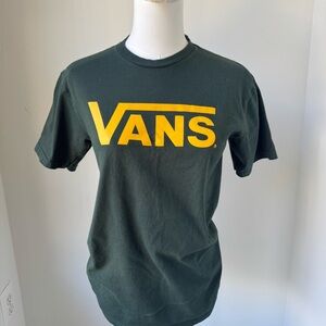 Vans Men's Dark Green Tee with Yellow Logo